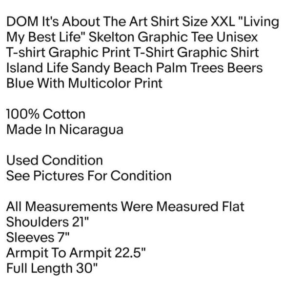 DOM It's About The Art Shirt Size XXL "Living My Best Life" Skeleton Graphic Tee - Picture 2 of 5